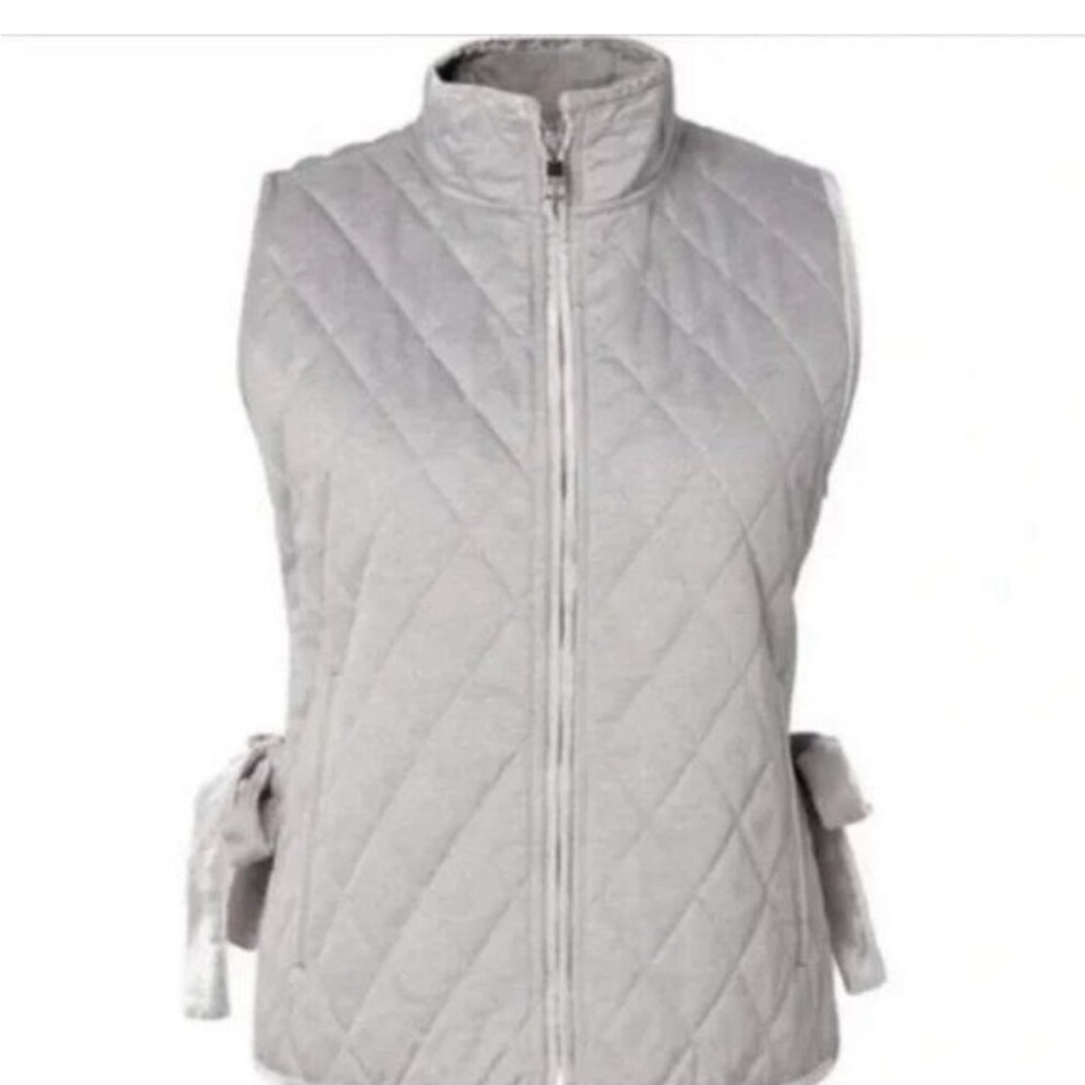 Banana Republic,Gray, Quilted,Women’s Split Vest w/velvet trim. Excellent cond. - Picture 2 of 8